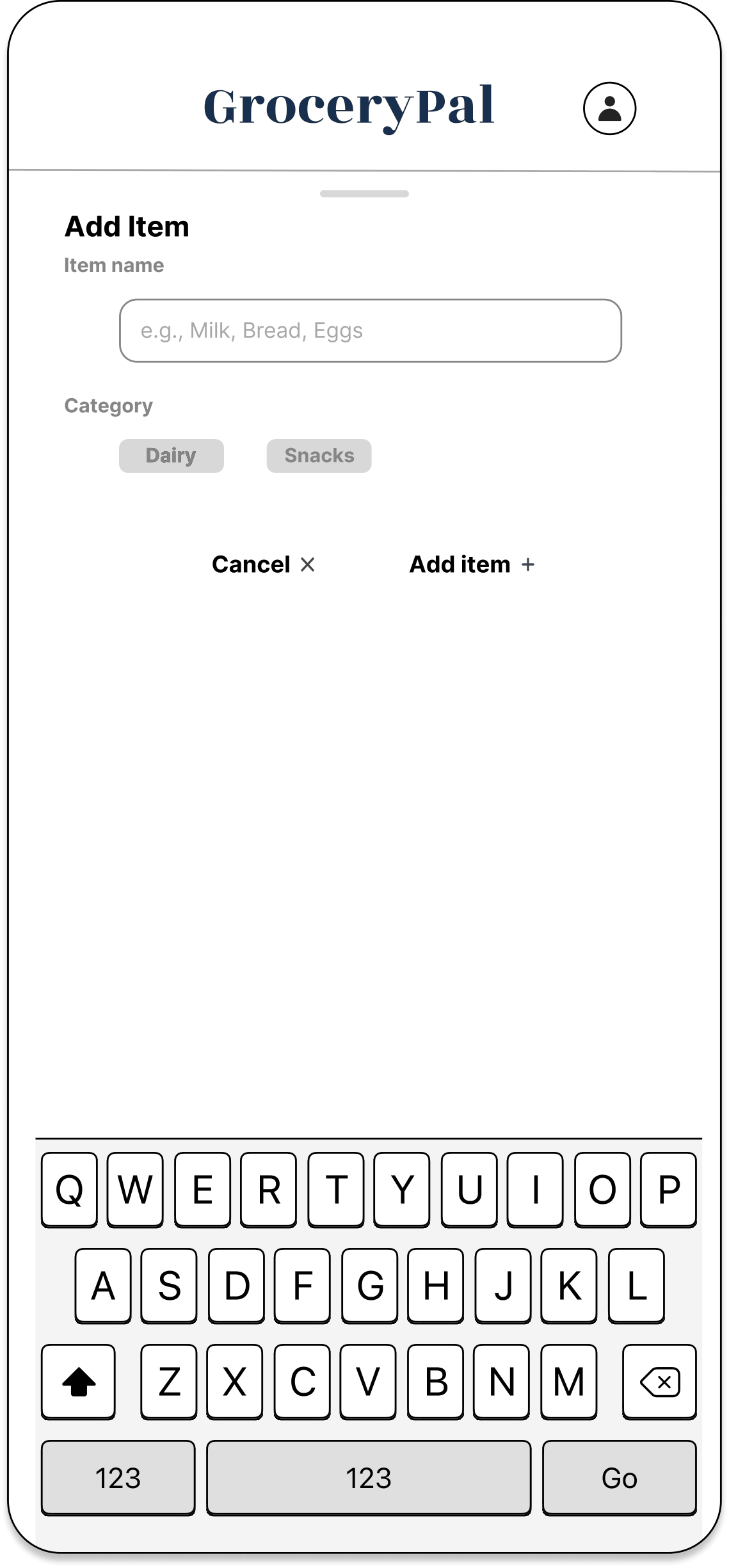 Add item modal in the Groups tab
