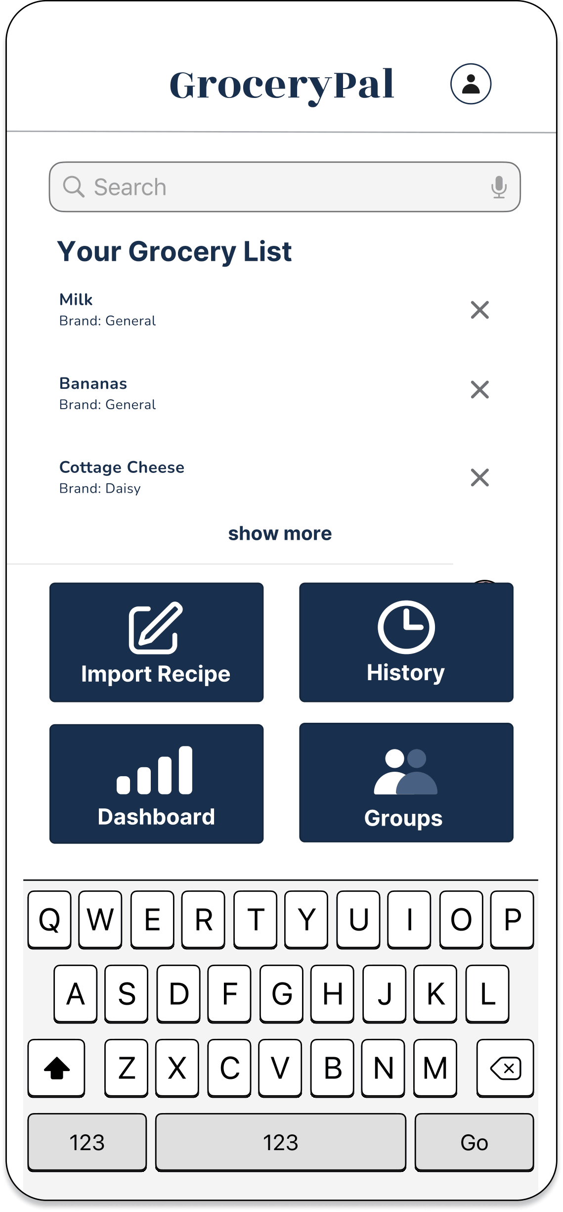 Home / List Builder screen