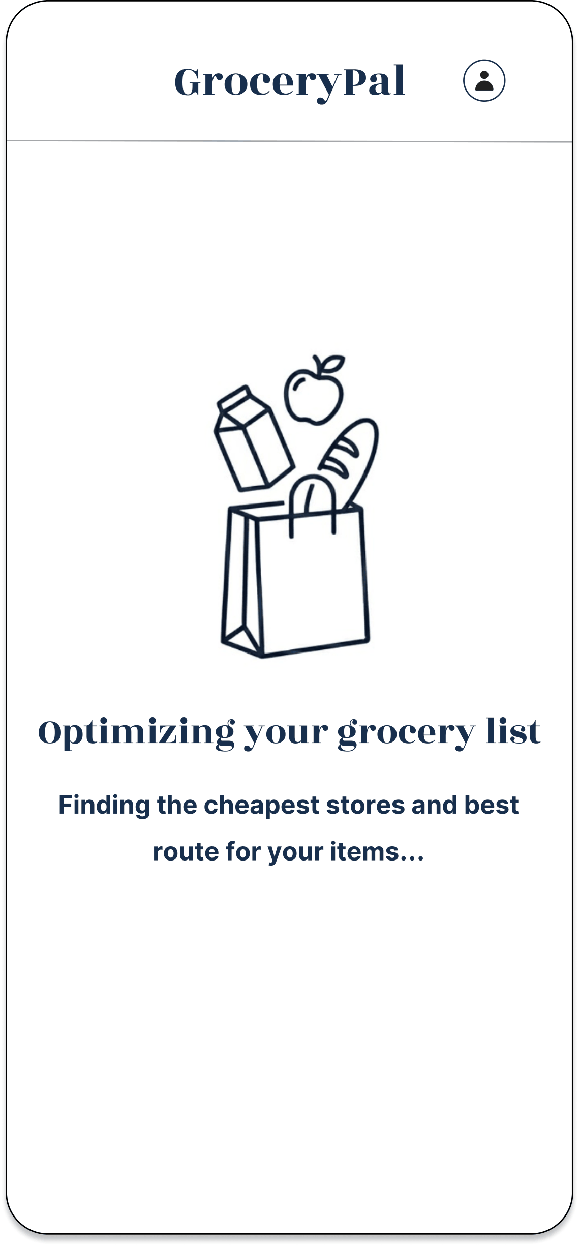 Loading screen — optimizing the grocery list